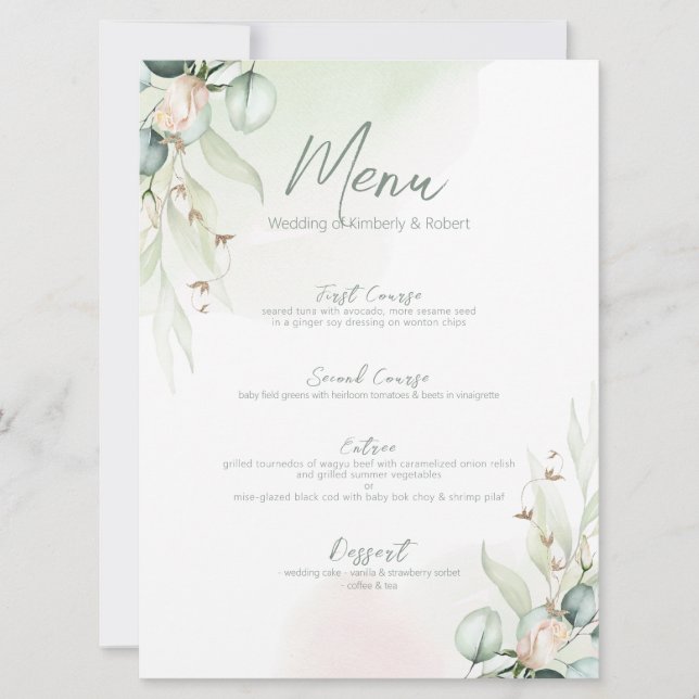 Eucalyptus Cotton Bouquet Wedding Diner Manu Einladung (Vorderseite)