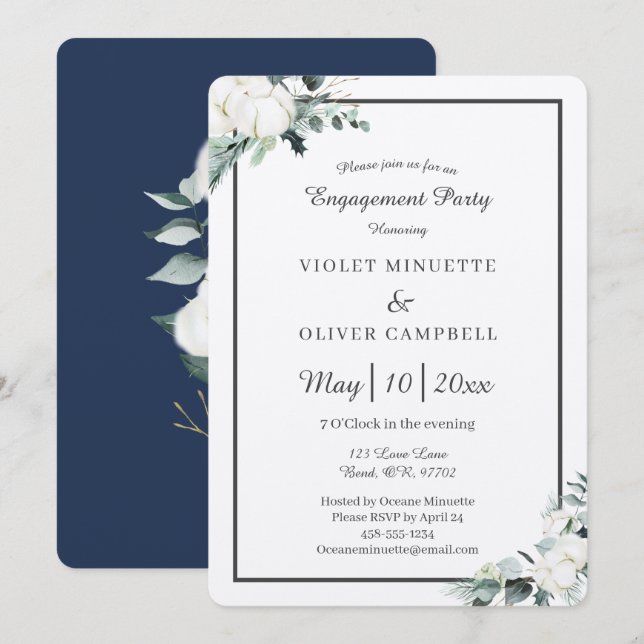 Eucalyptus Cotton | Felt Ecru /2 Engagement Party Einladung (Vorne/Hinten)