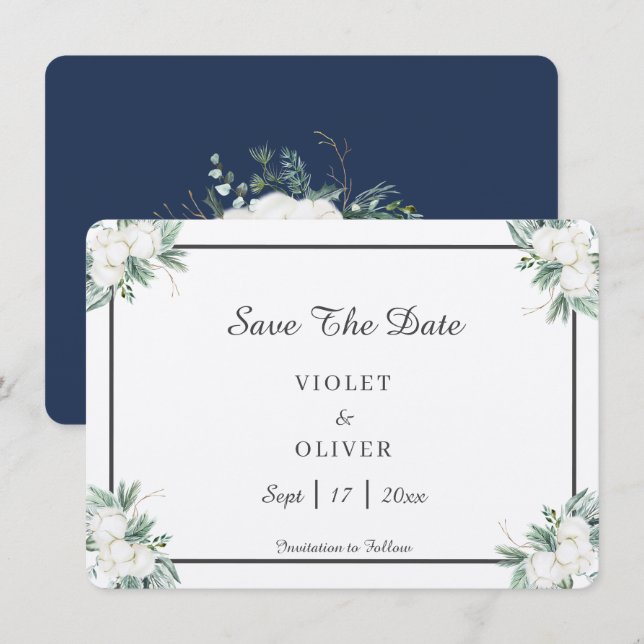 Eucalyptus Cotton | Felt Ecru Save The Date (Vorne/Hinten)