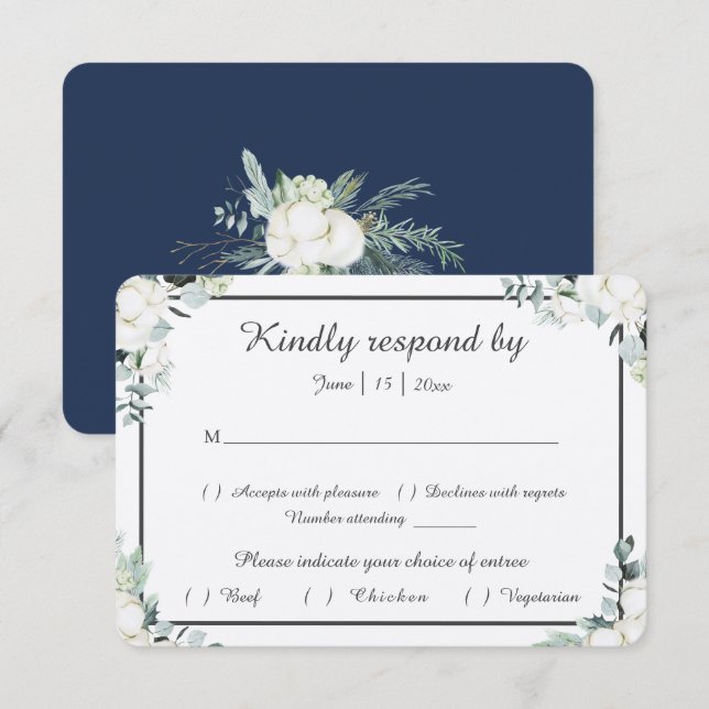 Eucalyptus Cotton | Felt Ecru Wedding RSVP Card (Vorne/Hinten)