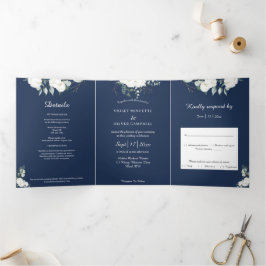 Eucalyptus Cotton | Marine Modern Dreifach Gefaltete Einladung