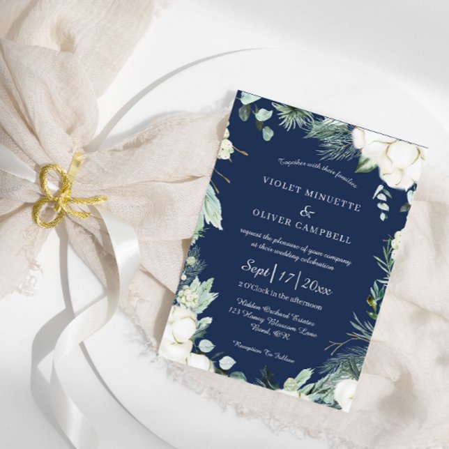 Eucalyptus Cotton | Moderne Hochzeit der Marine Einladung (Von Creator hochgeladen)