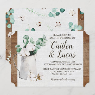 Eucalyptus Cotton Stem Shiplap Bauernhof Hochzeit Einladung