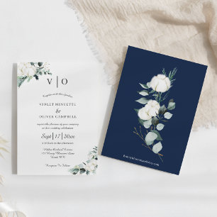 Eucalyptus Cotton   White Modern Monogram Wedding Einladung