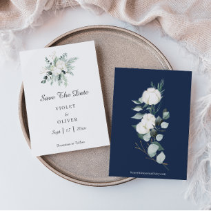 Eucalyptus Cotton   White Modern Wedding Save The Date