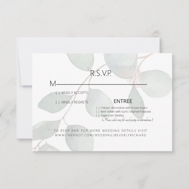 Eucalyptus Diner Options Carte Mariage RSVP (Devant)