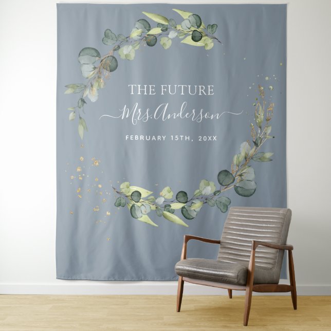 Eucalyptus Dusty Blue Future Frau Backdrop Wandteppich (Beispiel)