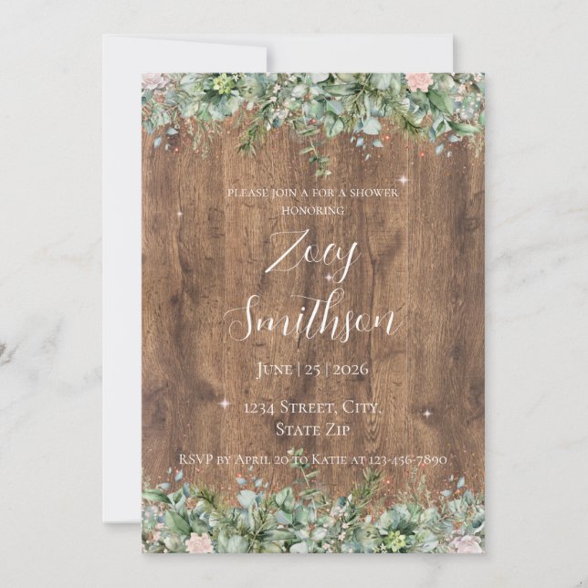 Eucalyptus Dusty Rose Bridal Shower | Greenery Einladung (Vorderseite)