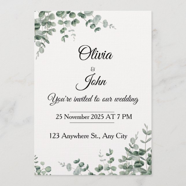 Eucalyptus Elegance Wedding Invitation Einladung (Vorderseite)