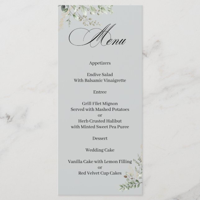 Eucalyptus Elegant Calligraphy Menu Menükarte (Vorderseite)