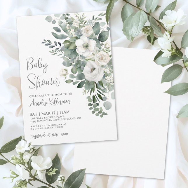 Eucalyptus Elegant Floral Baby Shower Einladung (Eucalyptus Elegant Floral Baby Shower Invitation)