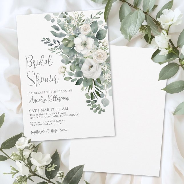 Eucalyptus Elegant Floral Bridal Shower Einladung (Eucalyptus Elegant Floral Bridal Shower Invitation)