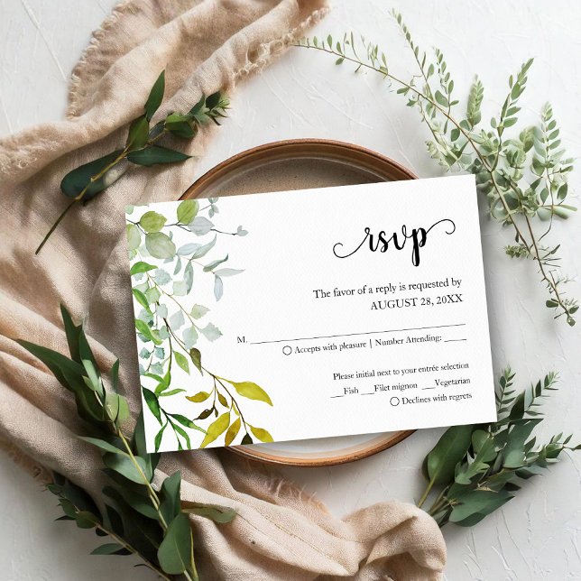 Eucalyptus Elegant Greenery Wedding Carte RSVP (Créateur téléchargé)