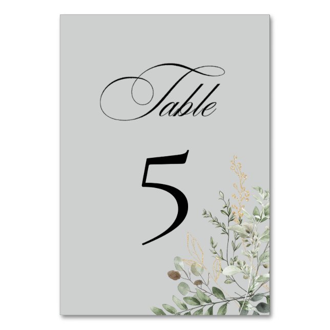 Eucalyptus Elegant Table Number Card Tischnummer (Vorderseite)