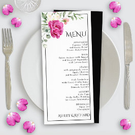 Eucalyptus et fleurs roses carte menu mariage