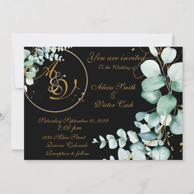 Eucalyptus et or sur invitation noire (Devant)