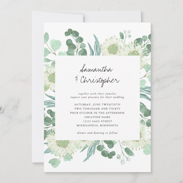 Eucalyptus Faire-part de mariage de fleurs vertes (Devant)