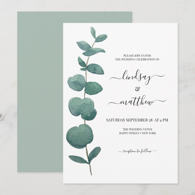 Eucalyptus Faire-part de mariage de verdure (Devant / Derrière)
