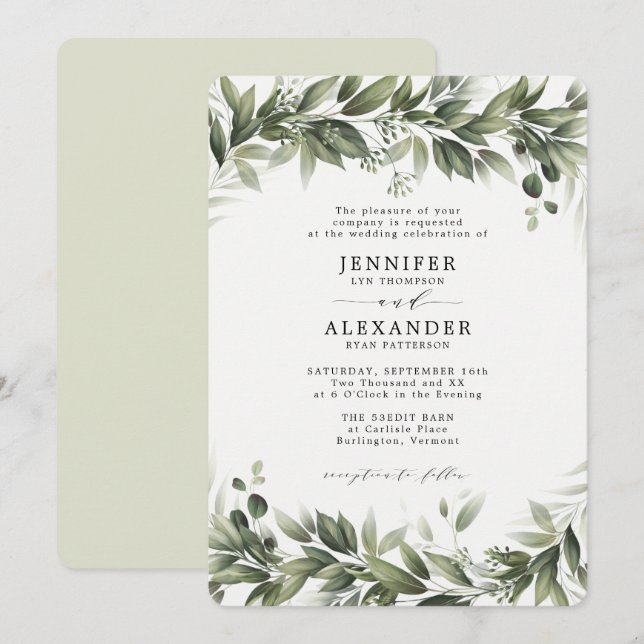 Eucalyptus Faire-part de mariage de verdure défraî (Devant / Derrière)