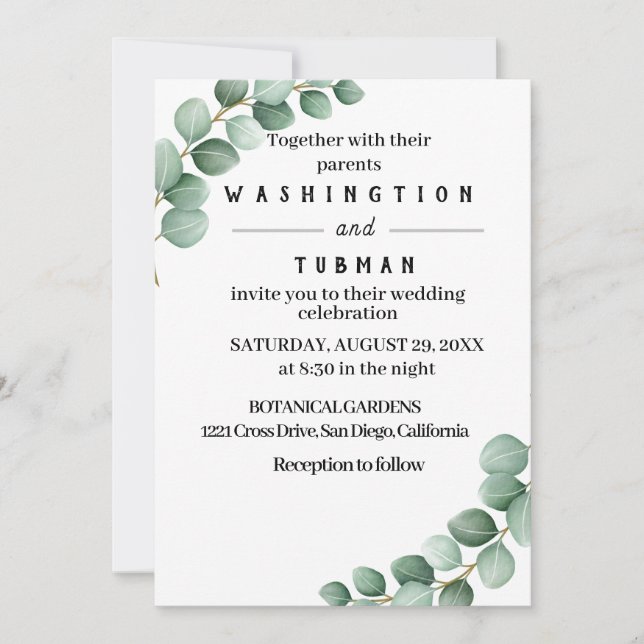 Eucalyptus Faire-part de mariage de verdure rustiq (Devant)