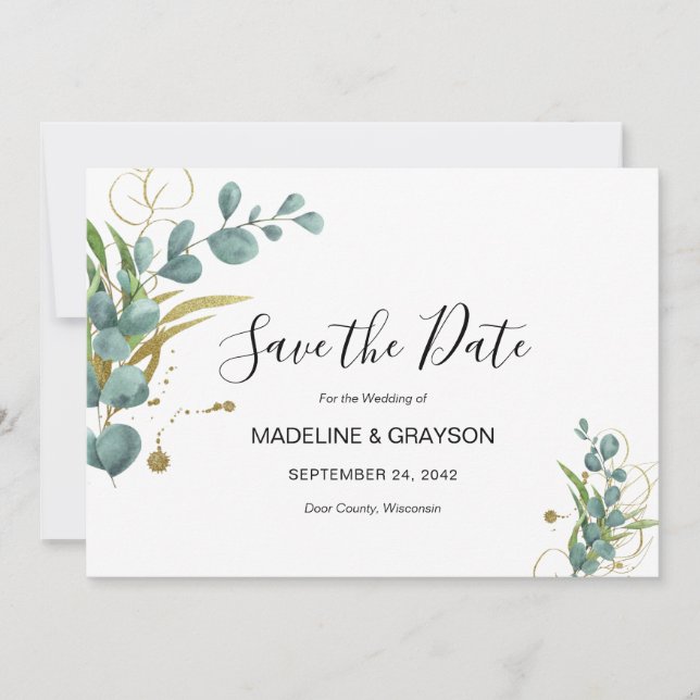 Eucalyptus Faire-part de mariage Or (Devant)