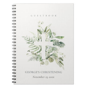 Eucalyptus Fern Fauna Cross Christening Gästebuch Notizblock