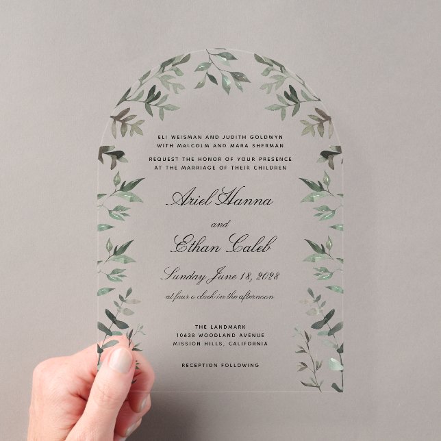 Eucalyptus Ferns Archway Wedding Acryleinladungen (Insitu (Handheld))