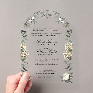 Eucalyptus Ferns White Blume Archway Nachnamen Acryleinladungen