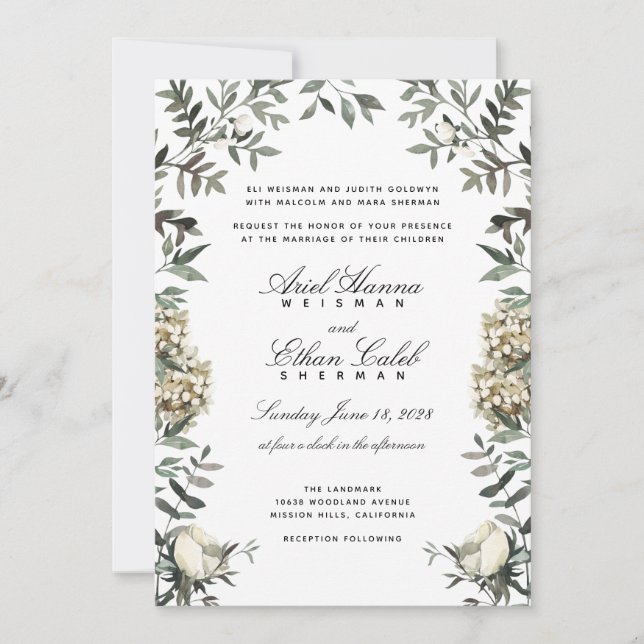 Eucalyptus Ferns White Flowers Archway Wedding  Einladung (Vorderseite)