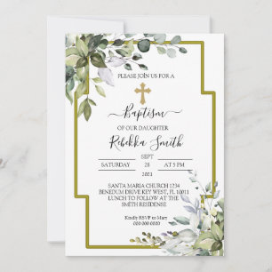 Eucalyptus Feuille Baptême Invitation