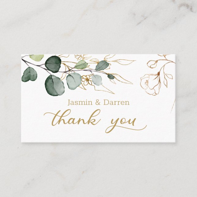 Eucalyptus Feuille Gold Floral Carte de remercieme (Devant)