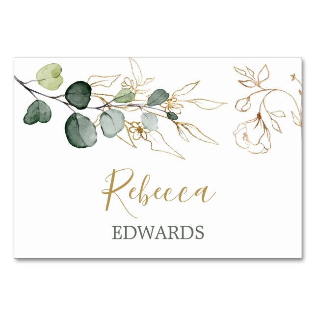 Eucalyptus Feuille Gold Floral Place carte (Devant)