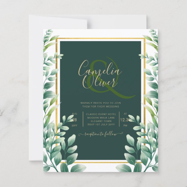 Eucalyptus Feuille MARIAGE OR QR CODE INVITATION R (Devant)