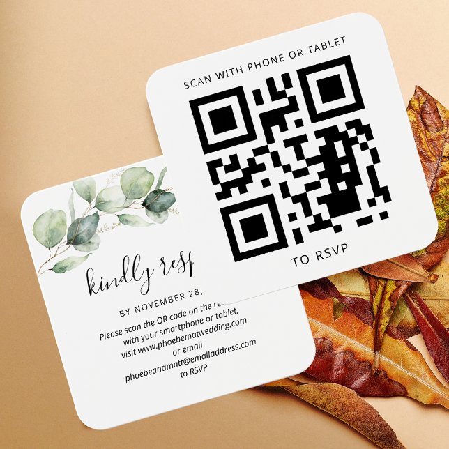 Eucalyptus Feuille QR Code site Mariage RSVP (Eucalyptus QR Code Wedding RSVP Enclosure Card)