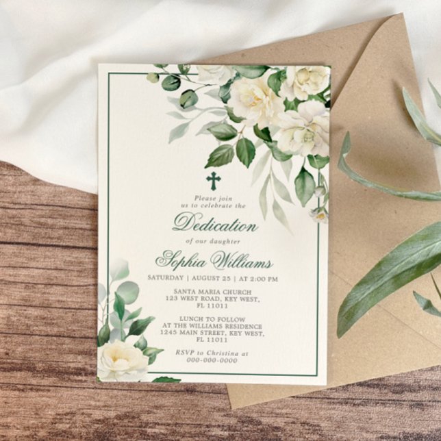 Eucalyptus Fleurs blanches Dédication Invitation (Créateur téléchargé)