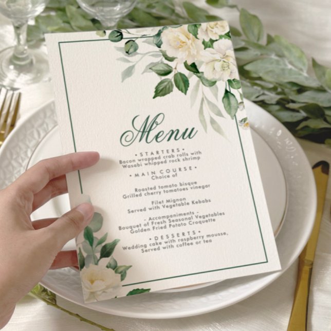 Eucalyptus Fleurs blanches Menu Mariage 5x7 (Créateur téléchargé)