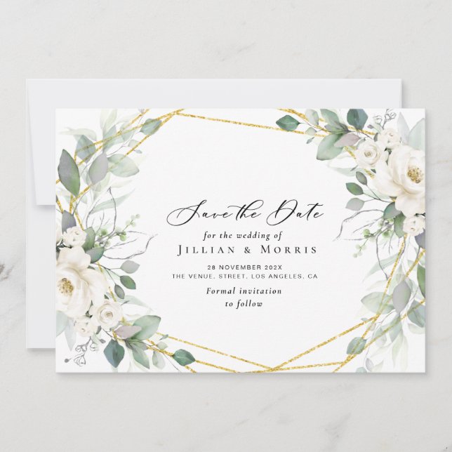 eucalyptus floral enregistrer la date invitation (Devant)