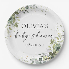 Eucalyptus Floral Greenery Baby Shower Pappteller