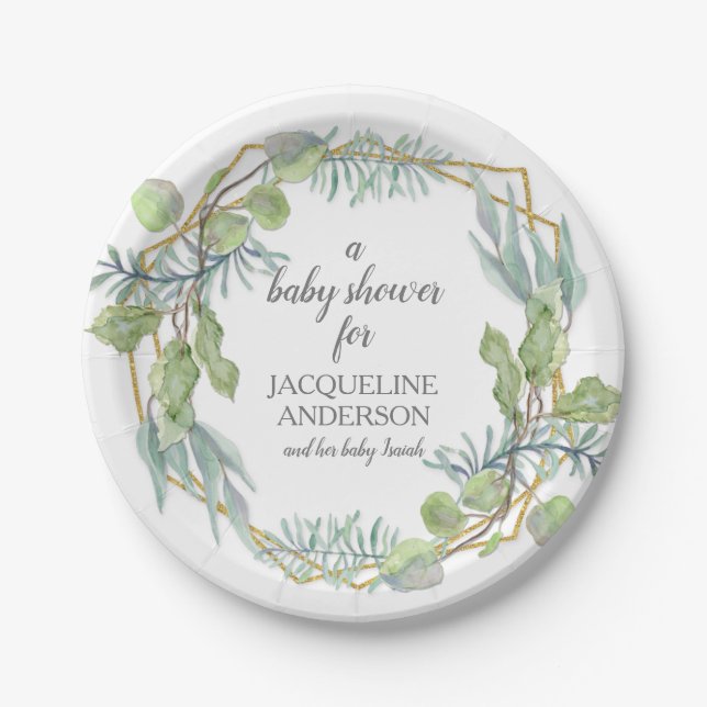 Eucalyptus Foliage Babydusche in moderner Aquarell Pappteller (Vorderseite)