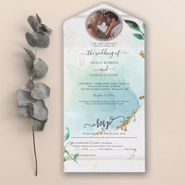 Eucalyptus Foliage Elegante Wedding All In One Einladung (Von Creator hochgeladen)
