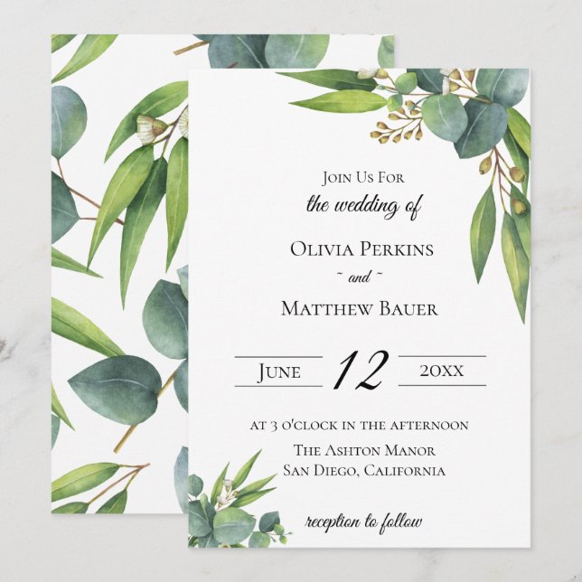 Eucalyptus Foliage Faire-part de mariage (Devant / Derrière)
