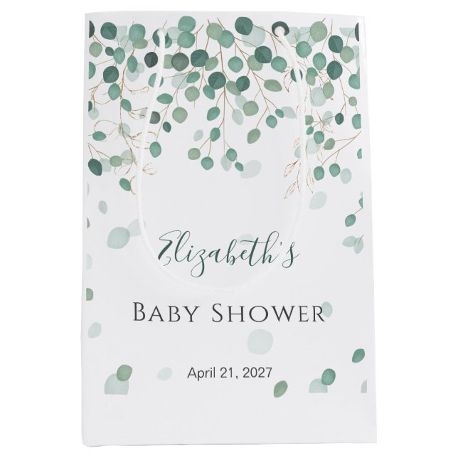 Eucalyptus Foliage Gold Blätter Baby Showmedium Mittlere Geschenktüte (Vorderseite)