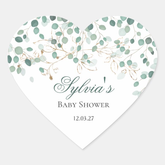 Eucalyptus Foliage Gold Blätter Babydusche Herz-Aufkleber (Vorderseite)