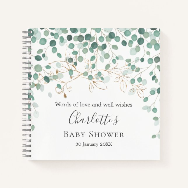 Eucalyptus Foliage Gold Blätter Babydusche Notizbuch (Vorderseite)