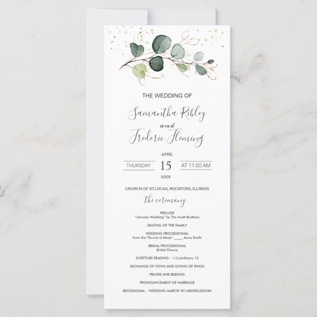 Eucalyptus Foliage Gold Programme de mariage des F (Devant)