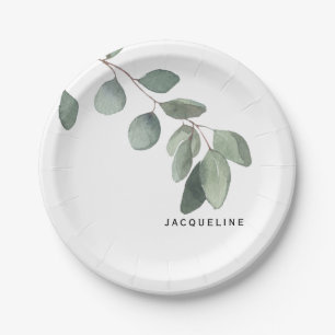 Eucalyptus Foliage Individuelle Name Modern Pappteller
