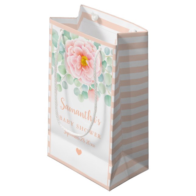 Eucalyptus Foliage Peony Peach Sage Kleine Geschenktüte (Vorderseite Schrägansicht)