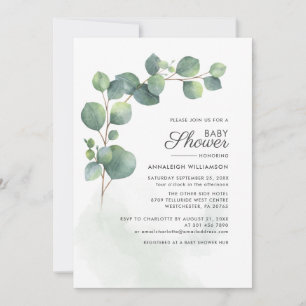 Eucalyptus Foliage Script Baby Dusche Einladung
