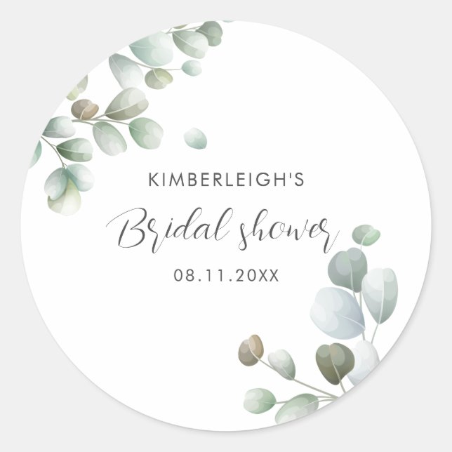 Eucalyptus Foliage Script Brautparty Vielen Dank Runder Aufkleber (Vorderseite)
