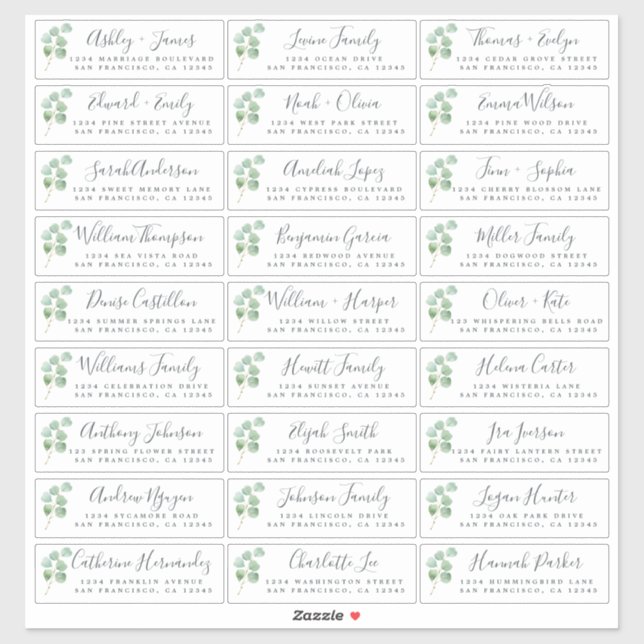 Eucalyptus Foliage Wedding Guest Address Labels (Blatt)